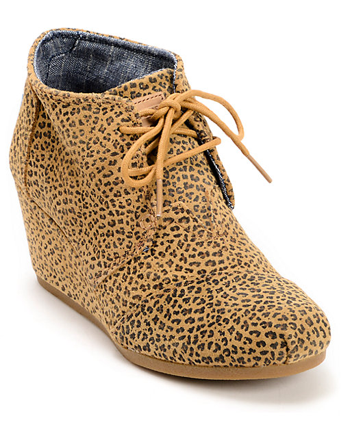 Toms Cheetah Suede Desert Wedge Shoes 