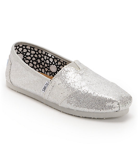 silver glitter slip on shoes