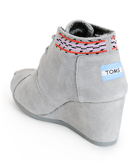 Toms Grey Embroidered Desert Wedge 