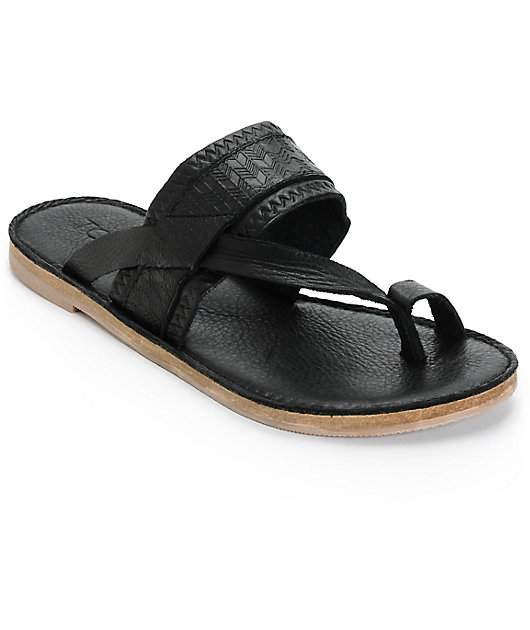 toms black leather sandals