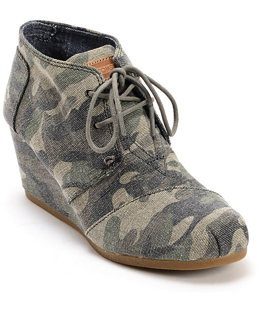 Toms Washed Camo Canvas Desert Wedge 