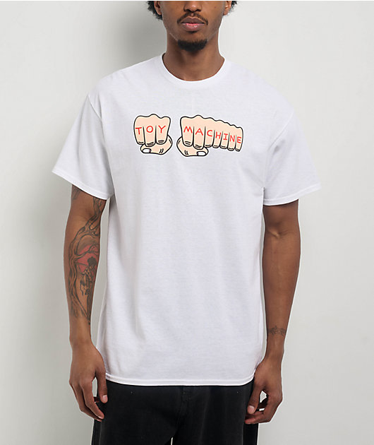 Toy Machine Fist Tee White White Ｍ Toy Machine Fists White T-Shirt | Zumiez