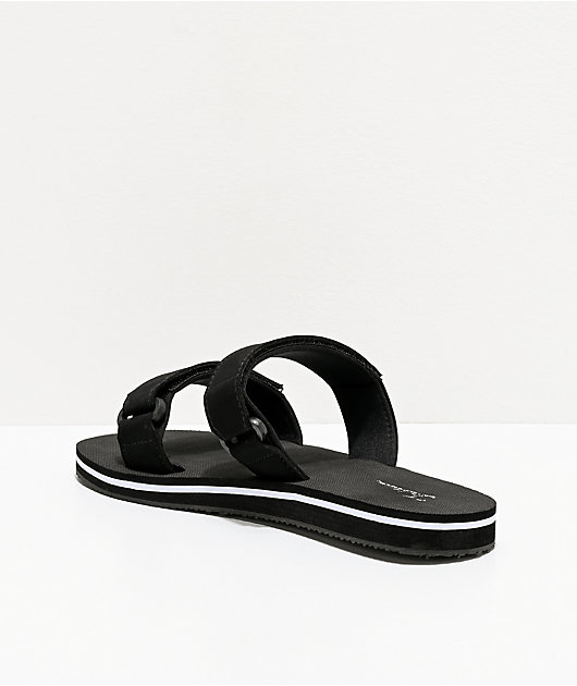 Trillium Black & White 2 Strap Slide Sandals