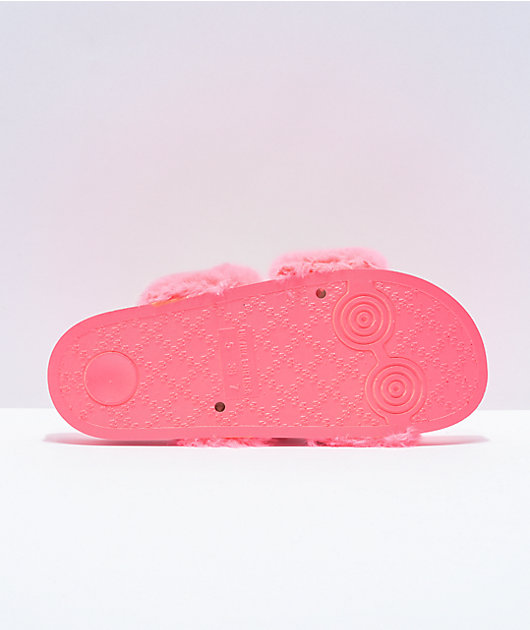 Trillium Double Strap Hot Pink Furry Slide Sandals