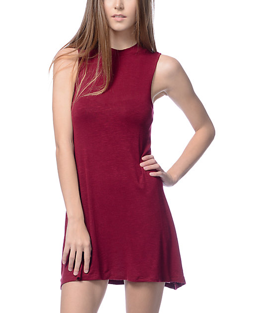 burgundy mock neck dress