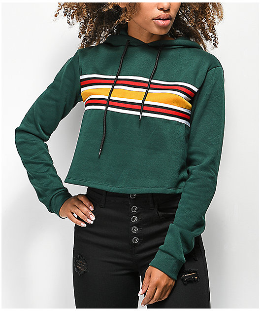 Trillium Green Taping Crop Hoodie