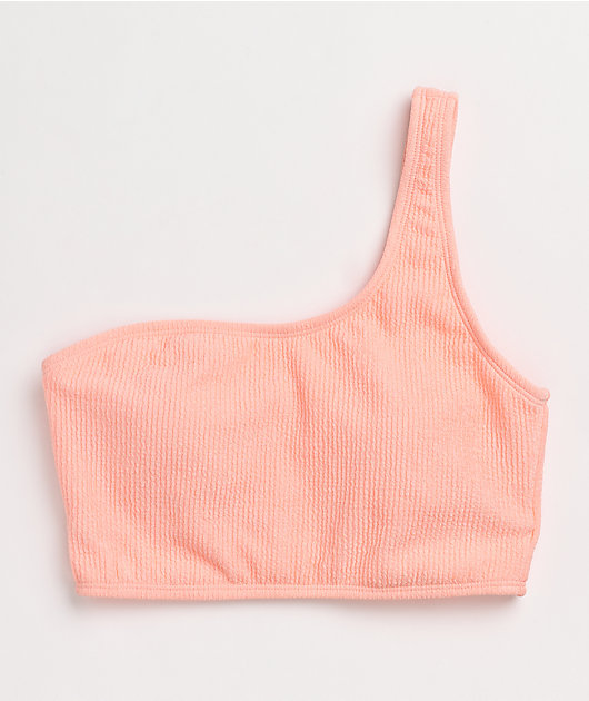 Trillium Kenni Pink Smocked One Shoulder Bikini Top