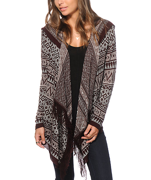 Trillium Lila Fringe Hooded Cardigan Zumiez