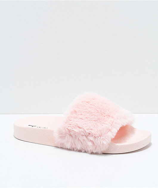 fur sandal slides