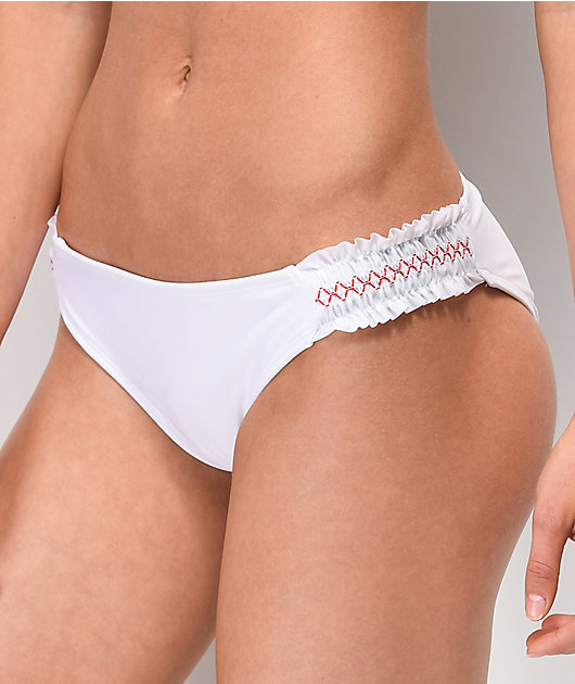 Trillium Smocked Side White Cheeky Bikini Bottom