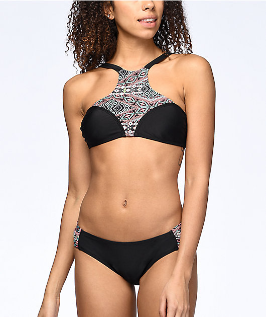 black high neck halter bikini