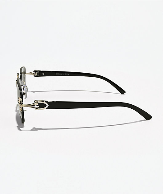 Triple Cross Rimless Silver & Black Sunglasses