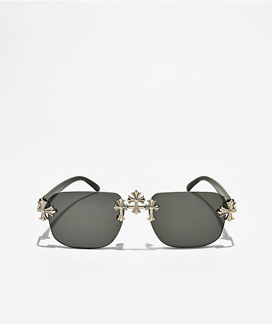 Triple Cross Rimless Silver & Black Sunglasses