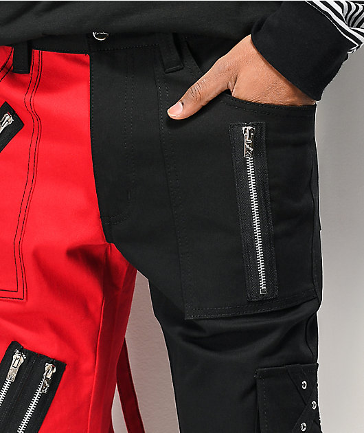 Tripp NYC Split pantalones negros y rojos con tirantes