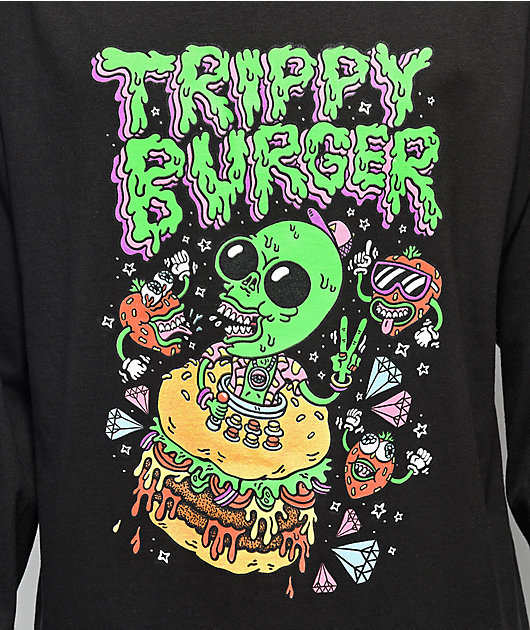 Trippy Burger Alien Snacks Black Long Sleeve T-Shirt