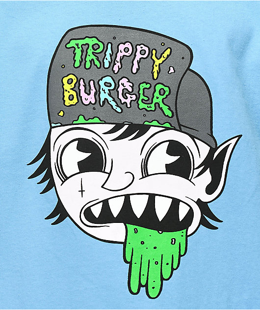 Trippy Burger Puke Head Light Blue T-Shirt