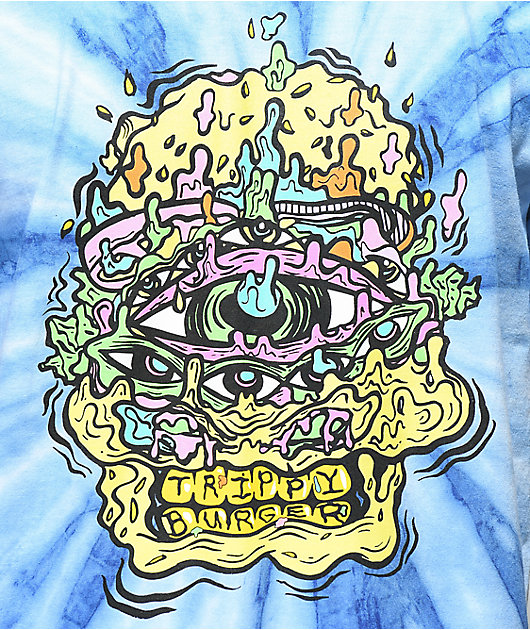 Trippy Burger Skull Burger Blue Tie Dye T-Shirt