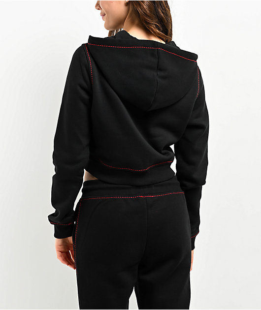 True Religion Anniversary Big T Black Crop Zip Hoodie