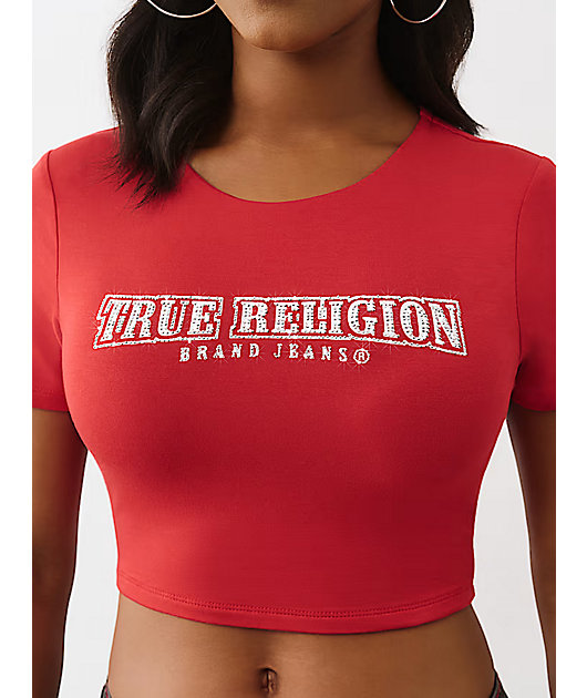 True Religion Anniversary Crystal Spicy Red Crop T-Shirt