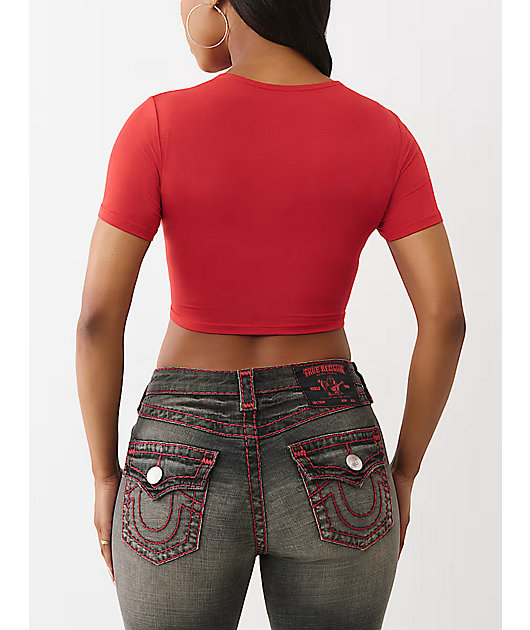 True Religion Anniversary Crystal Spicy Red Crop T-Shirt