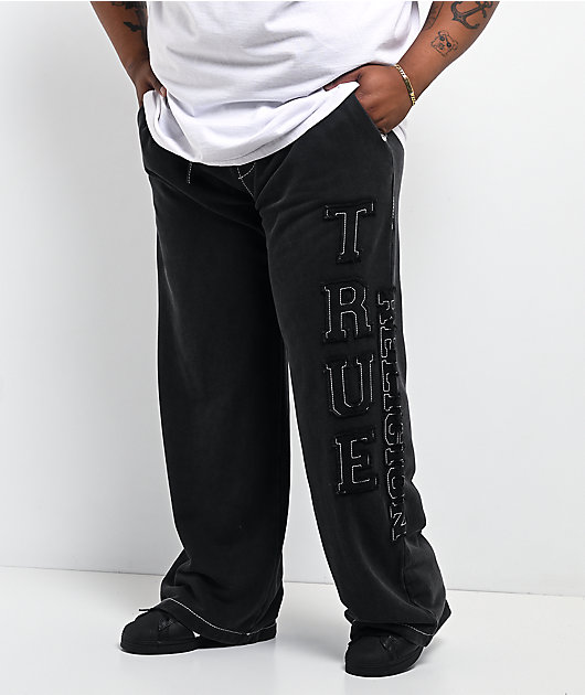 True Religion Appliqué Big T Black Wash Baggy Sweatpants