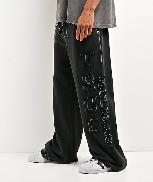 True Religion Appliqué Big T Black Wash Baggy Sweatpants