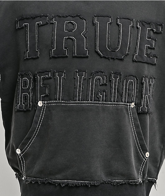 True Religion Appliqué Big T Black Wash Hoodie