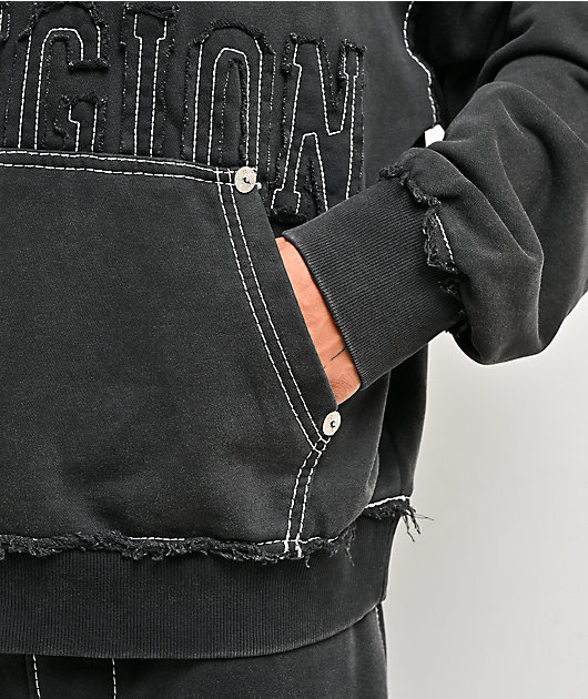 True Religion Appliqué Big T Black Wash Hoodie