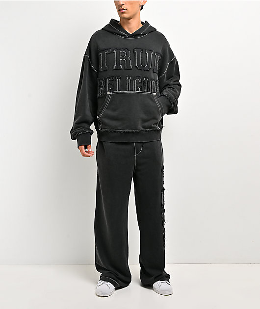 True Religion Appliqué Big T Black Wash Hoodie