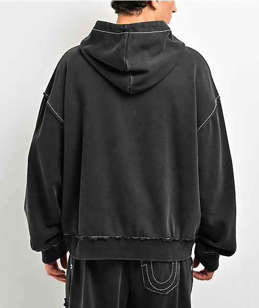 True Religion Appliqué Big T Black Wash Hoodie