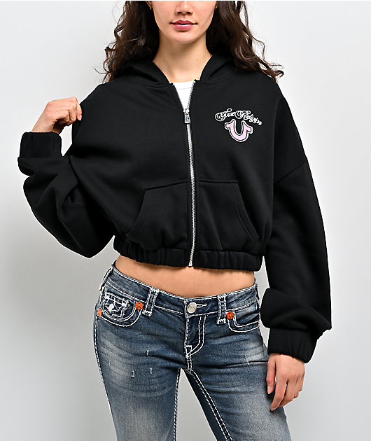 True Religion Applique Black Zip Hoodie