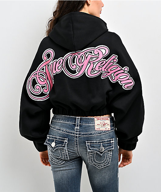 True Religion Applique Black Zip Hoodie