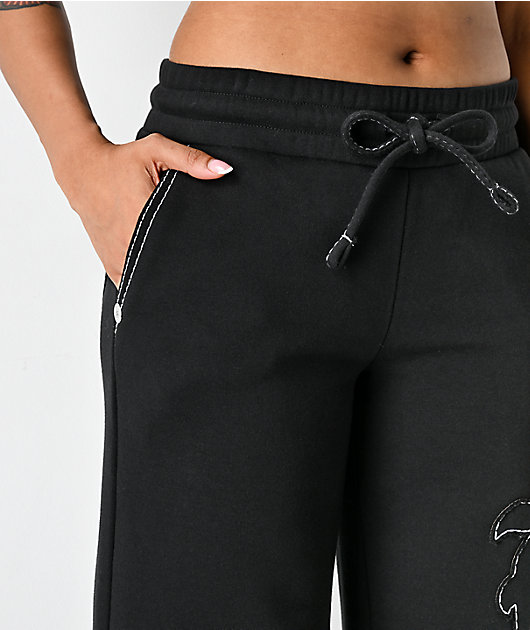 True Religion Applique Black Wide Leg Sweatpants