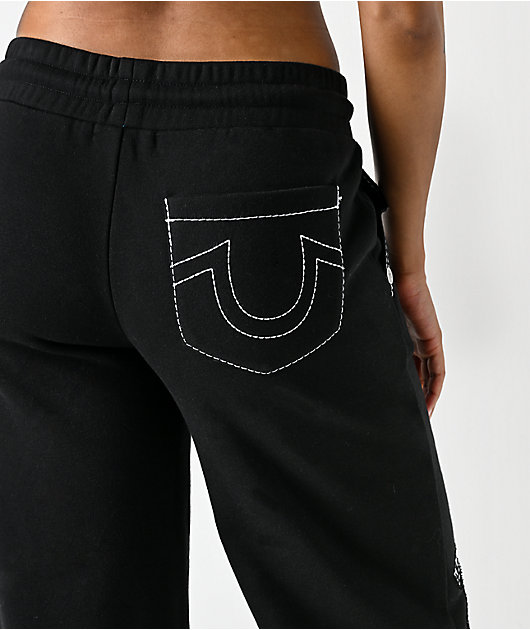 True Religion Applique Black Wide Leg Sweatpants