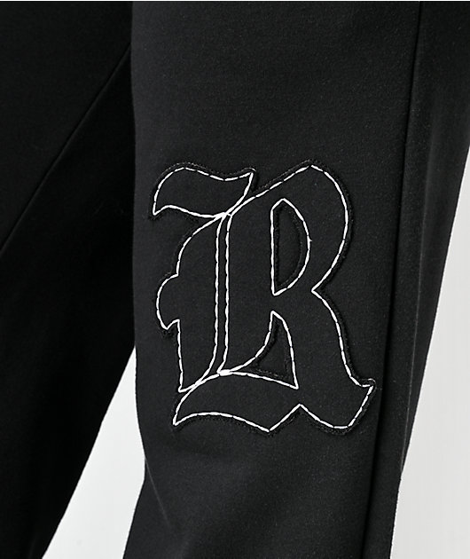 True Religion Applique Black Wide Leg Sweatpants