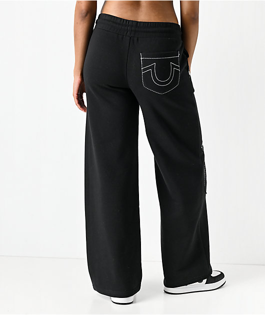 True Religion Applique Black Wide Leg Sweatpants