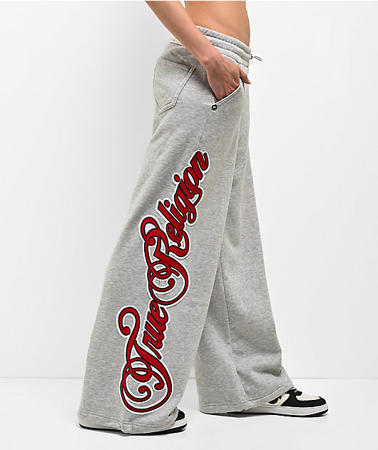 True Religion Applique Grey Wide Leg Sweatpants