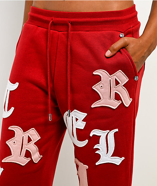True Religion Applique Shrunken Red Sweatpants