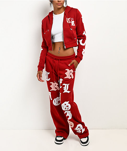 True Religion Applique Shrunken Red Sweatpants