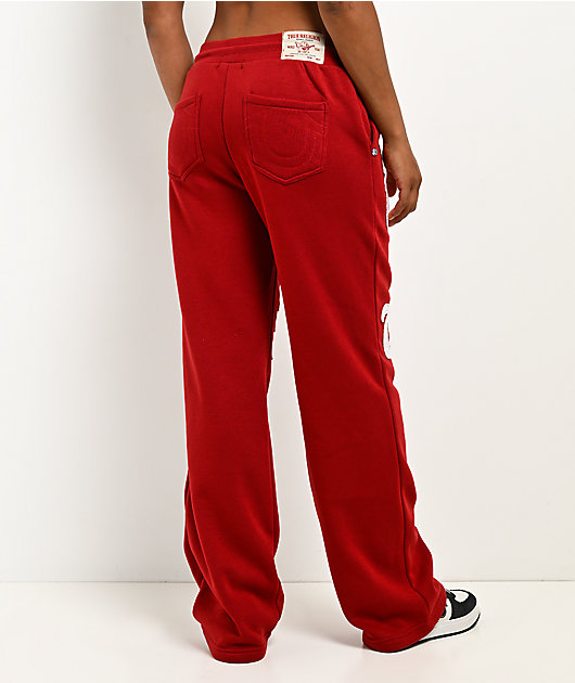 True Religion Applique Shrunken Red Sweatpants