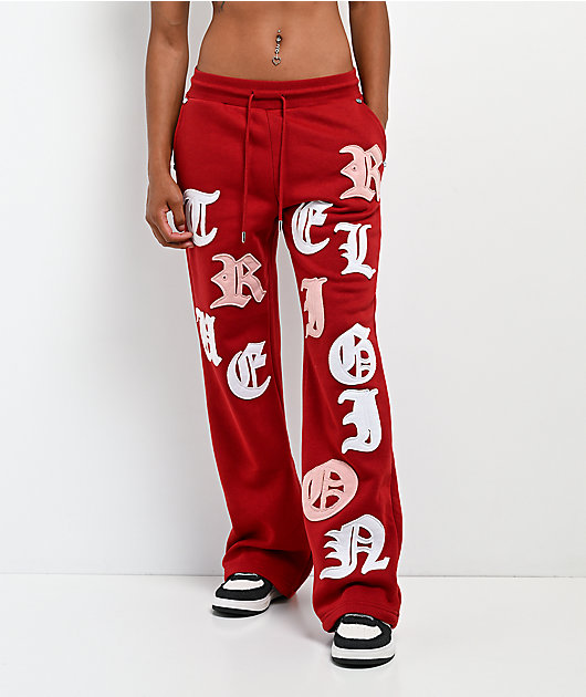 True Religion Applique Shrunken Red Sweatpants