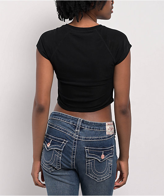 True Religion Arched Logo Black Mesh Top