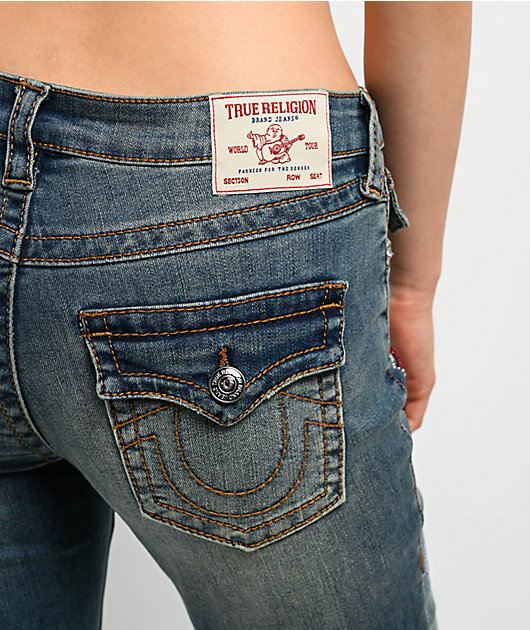True Religion Becca Crystal Tattoo Dark Wash Mid Rise Bootcut Jeans