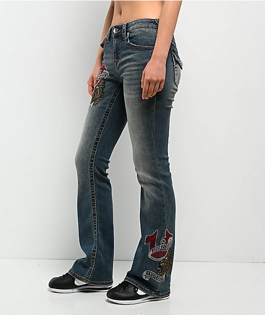 True Religion Becca Crystal Tattoo Dark Wash Mid Rise Bootcut Jeans