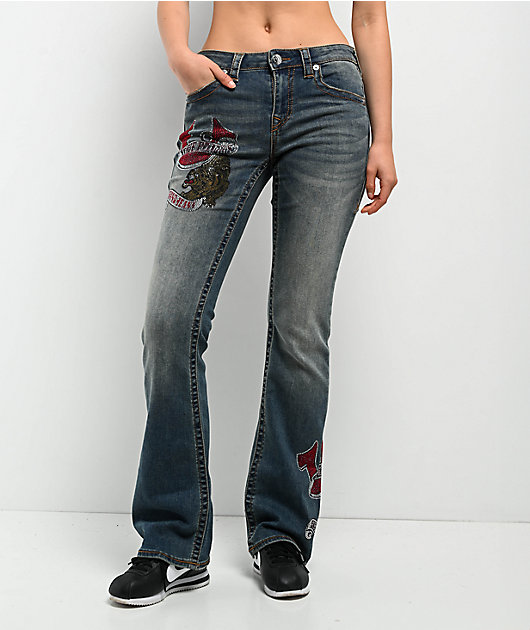 True Religion Becca Crystal Tattoo Dark Wash Mid Rise Bootcut Jeans