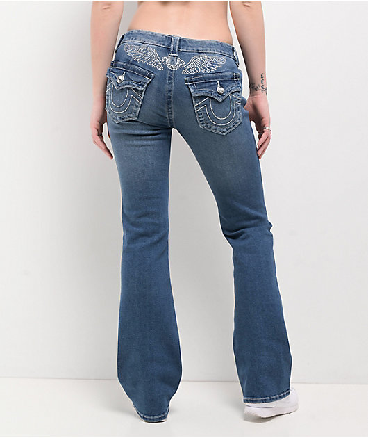True Religion Becca Crystal Wing Marina Mid Rise Bootcut Jeans