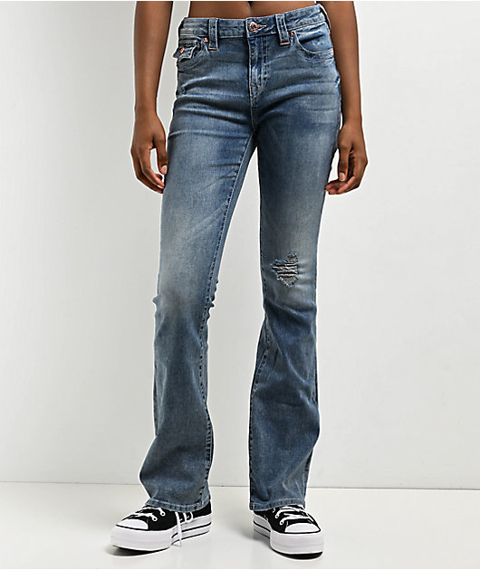 True Religion Becca Distressed Mid Rise Blue Bootcut Jeans
