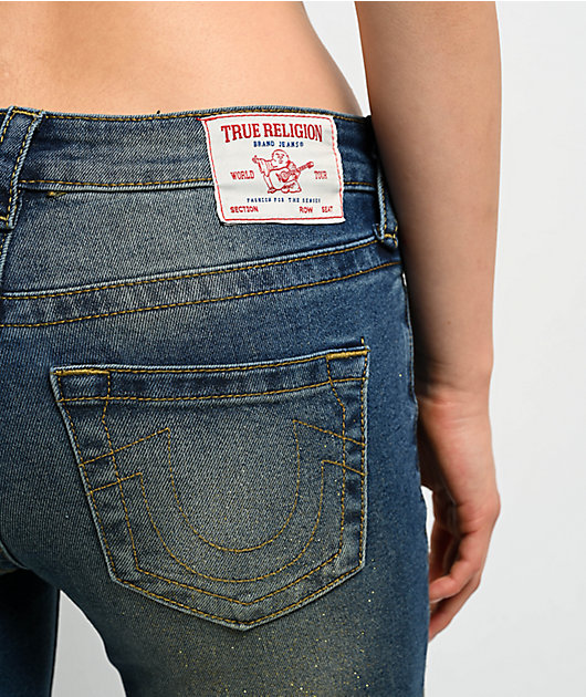 True Religion Becca Glitter Spray Stadium Diem Mid Rise Bootcut Jeans