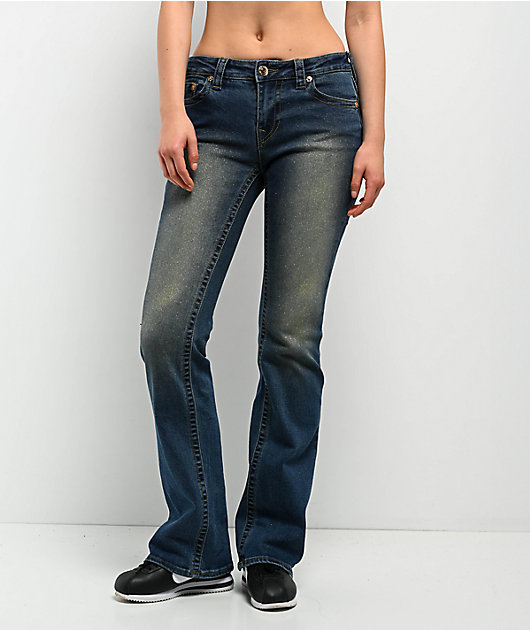 True Religion Becca Glitter Spray Stadium Diem Mid Rise Bootcut Jeans
