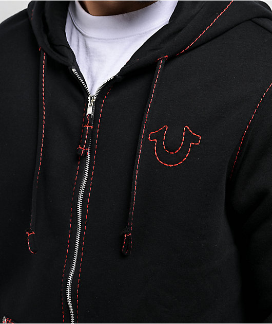 True Religion Big T Black & Red Zip Hoodie | Zumiez